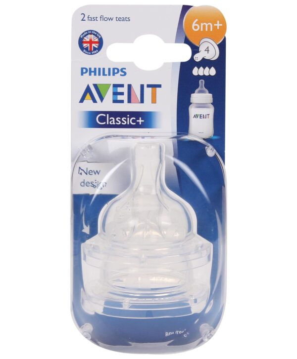 Avent Classic Silicone Teat Fast Flow - Set of 2-0