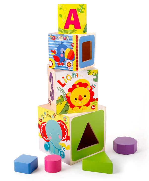 Fisher Price Shape Sorter Stacking Blocks - Wooden Toy-3889