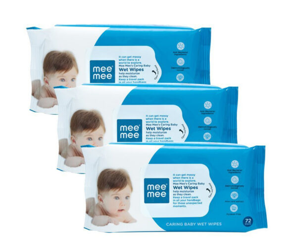 Mee Mee Caring Baby Wet Wipes with Aloe Vera Pack of 3 - 72 pcs-0