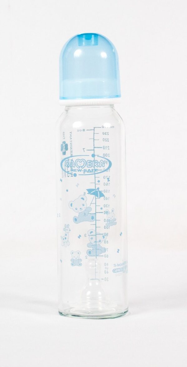 CAMERA GLASS FEEDING BOTTLE,BPA FREE 240 ml/8 OZ - Blue-0