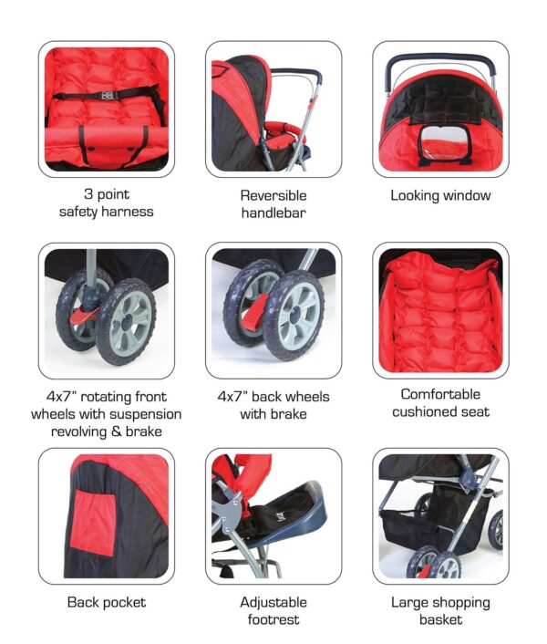 LuvLap StarShine Stroller Cum Pram (18135) - Red-2244