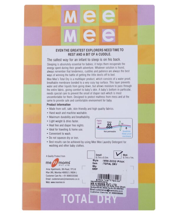 Mee Mee Total Dry Mattress Protector Pink - Medium-572