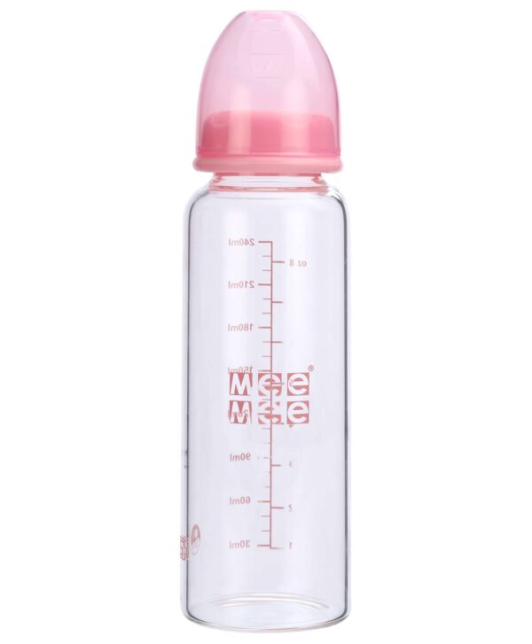 Mee Mee Large Size Glass Feeding Bottle Pink - 240 ml-493