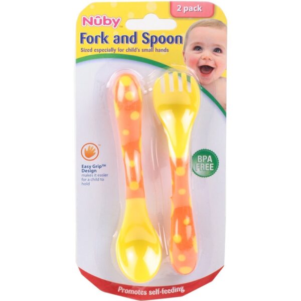 Nuby 2 Pack Fork and Spoon Starter Set - Colours May Vary-0