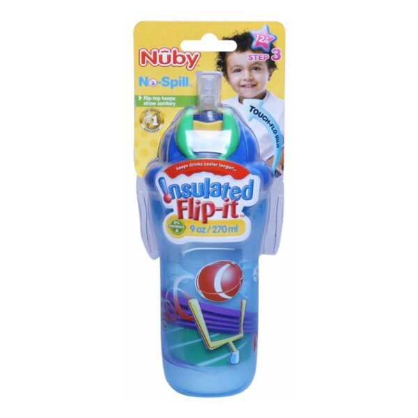 Nuby No-Spill Insulated Flip-It Straw Sipper 270 ml - Color May Vary-0