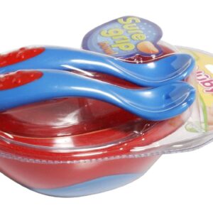 Nuby Weaning Set Pack of 3 Sure Grip Bowl With Spoon and Fork - Multicolor-2644