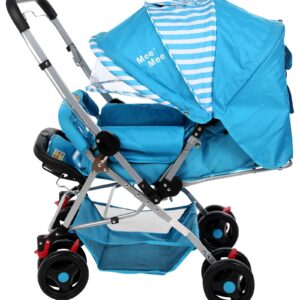 Mee Mee Pram Cum Stroller Stripes Print Blue - MM-26-339