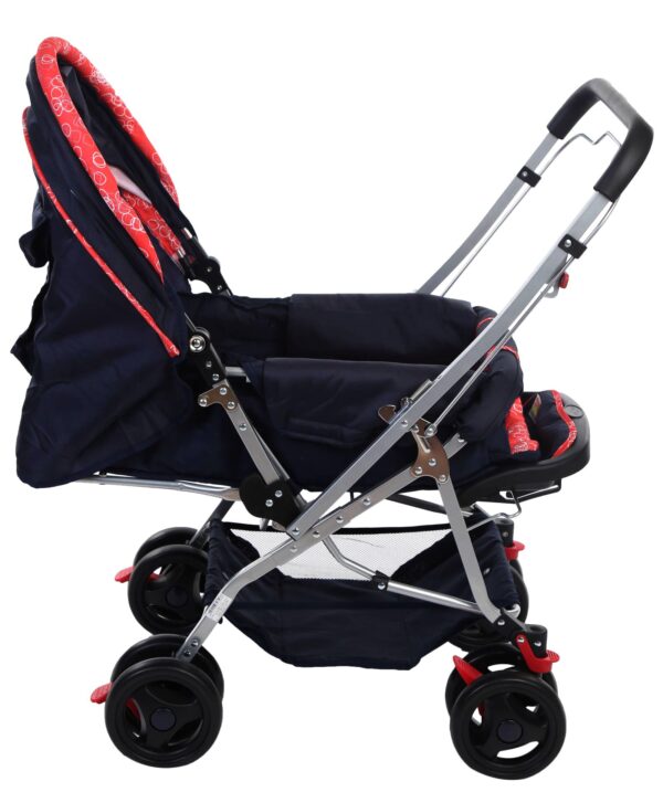 Mee Mee Pram Cum Stroller Circle Print Red And Navy - MM-22-418