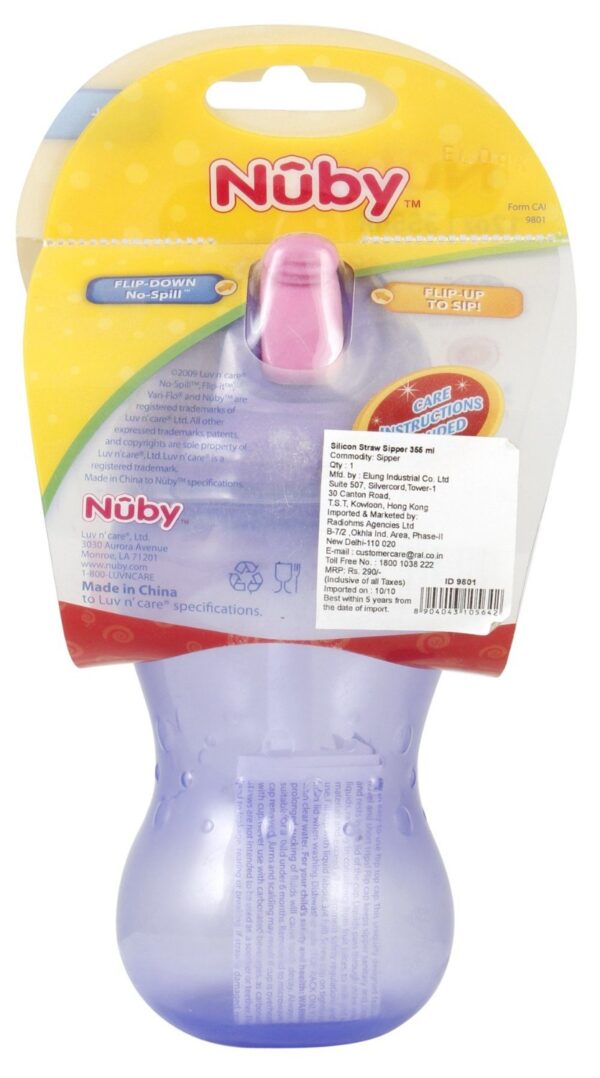 Nuby Flip-It Cup With No-Spill Fat Straw Sipper 355ml - Multicolor-2611