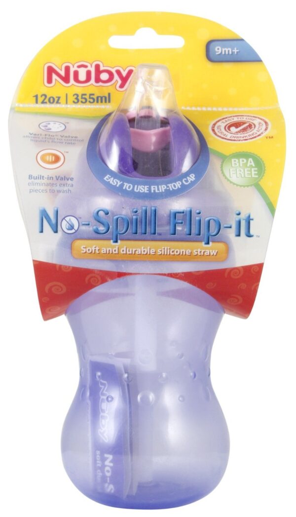 Nuby Flip-It Cup With No-Spill Fat Straw Sipper 355ml - Multicolor-0