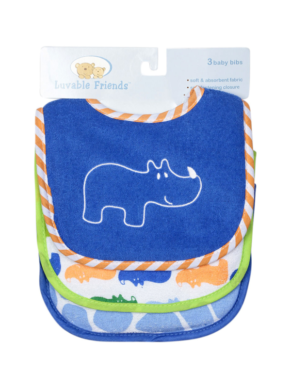 Luvable Friends Blue Hippo Baby Bibs - Pack Of 3-0