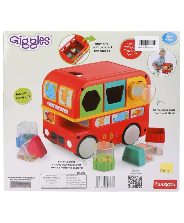 Funskool Giggles - Shape Sorting Bus - Red-3647