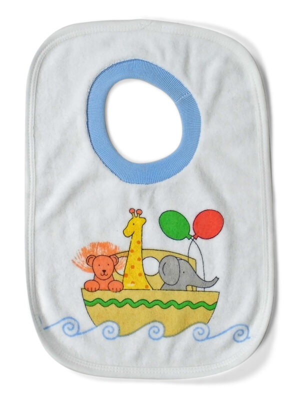 Babys World Printed Round Neck Cotton Bib - White & Blue-0