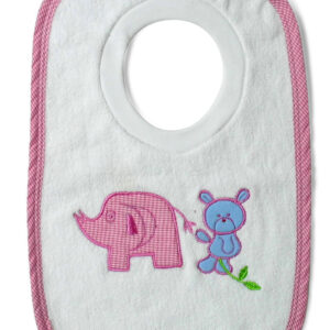 Babys World Printed Round Neck Cotton Bib - White & Pink-0