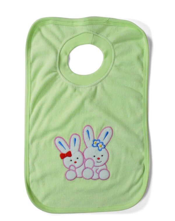 Babys World Hunny Bunny Print Round Neck Cotton Bib - Green-0