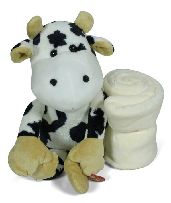 Luvena Fortuna Soft Blanket With Cow Plush Animal Toy - Brown-3096