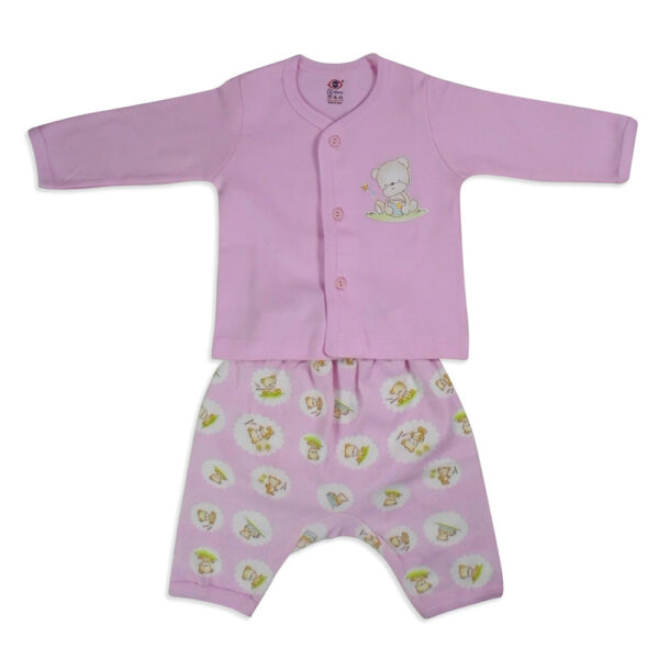 Zero Full Sleeves Front Open Vest With Diaper Legging - Pink-0