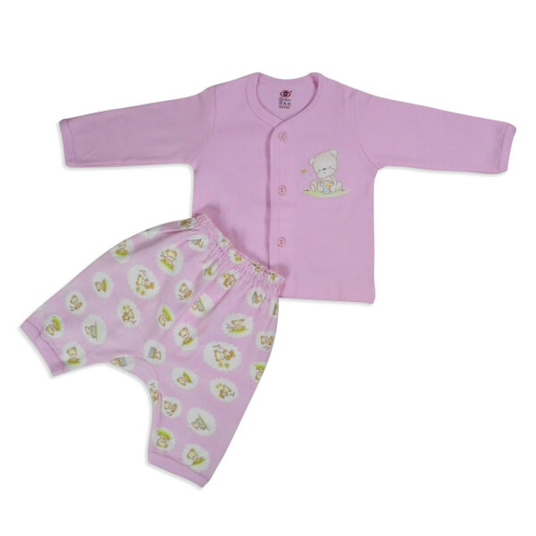 Zero Full Sleeves Front Open Vest With Diaper Legging - Pink-4173