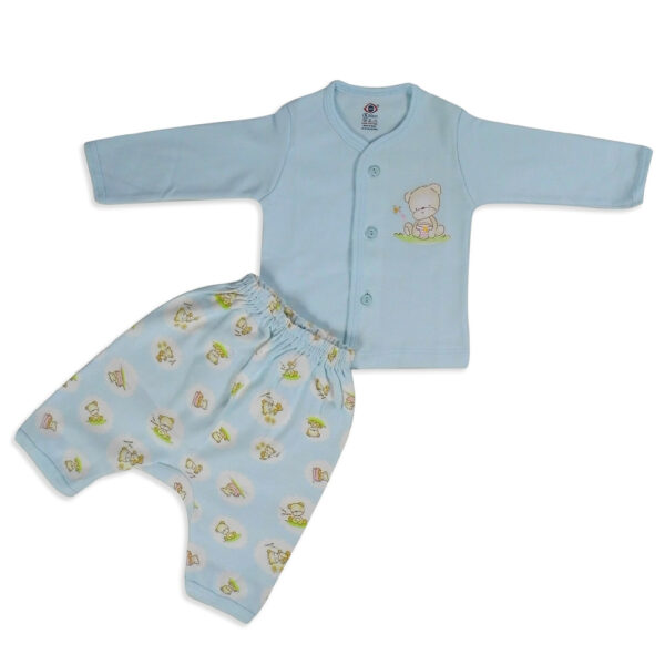 Zero Full Sleeves Front Open Vest With Diaper Legging - Sky Blue-0