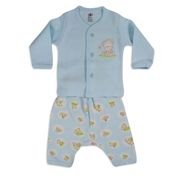 Zero Full Sleeves Front Open Vest With Diaper Legging - Sky Blue-4179