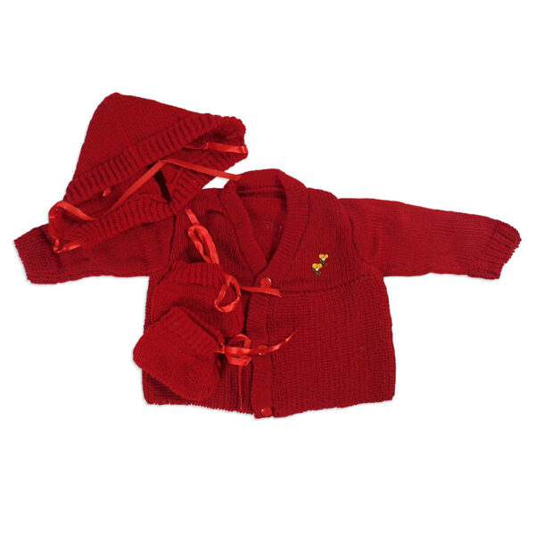 FULL SLEEVES SWEATER WITH KNIT CAPS & BOOTIES - Crimson Red-4201