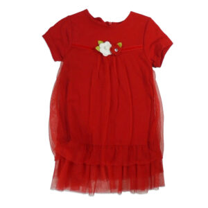 Fancy Dress With Capry & Hair Band - Red-4616