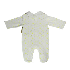 Mini Baby Full Sleeves Footed Romper With Koti - White & Grey-4632