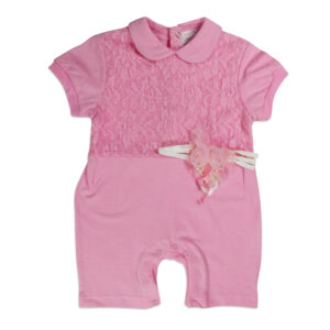 Mini Baby Half Sleeves Back Open Fancy Romper - Pink-0