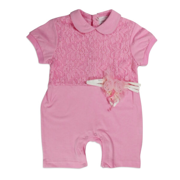 Mini Baby Half Sleeves Back Open Romper - Pink-0