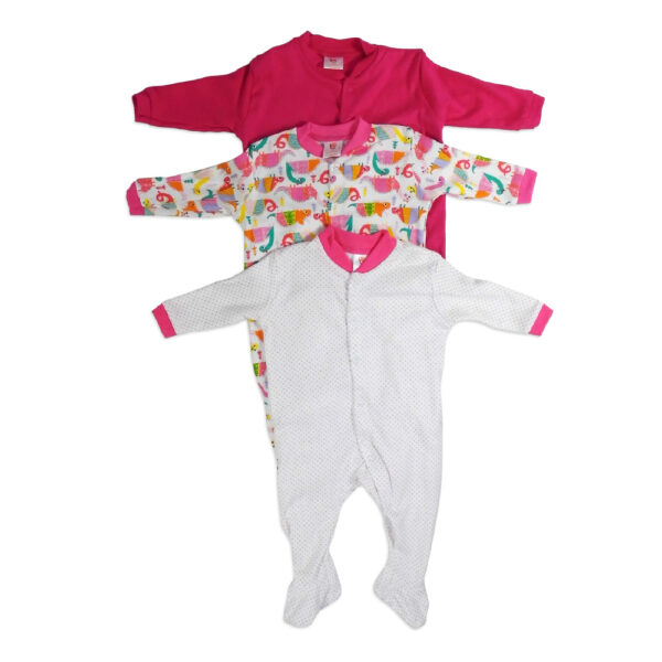 Mini Berry Footed Romper Set Of 3 - White & Pink-0