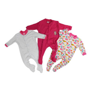 Mini Berry Footed Romper Set Of 3 - White & Pink-4282