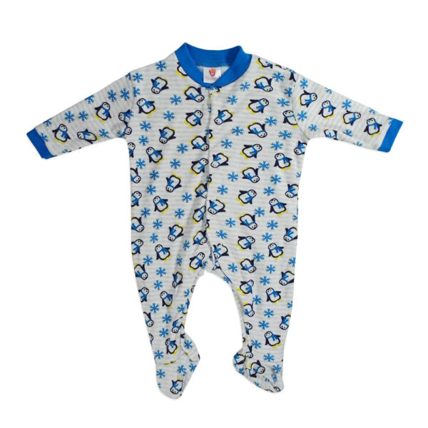 Full Sleeves Footed Rompers, Onesies Set Of 3 - Blue & White-4296