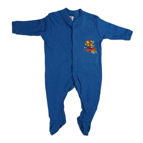 Full Sleeves Footed Rompers, Onesies Set Of 3 - Blue & White-4299