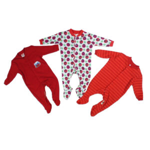 Mini Berry Footed Rompers Set Of 3 - Red & White-0