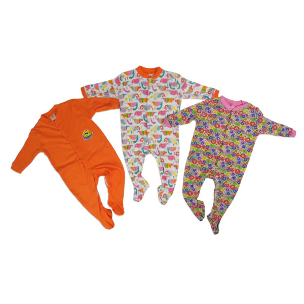 Mini Berry Footed Romper Set Of 3 - Orange & Pink-0