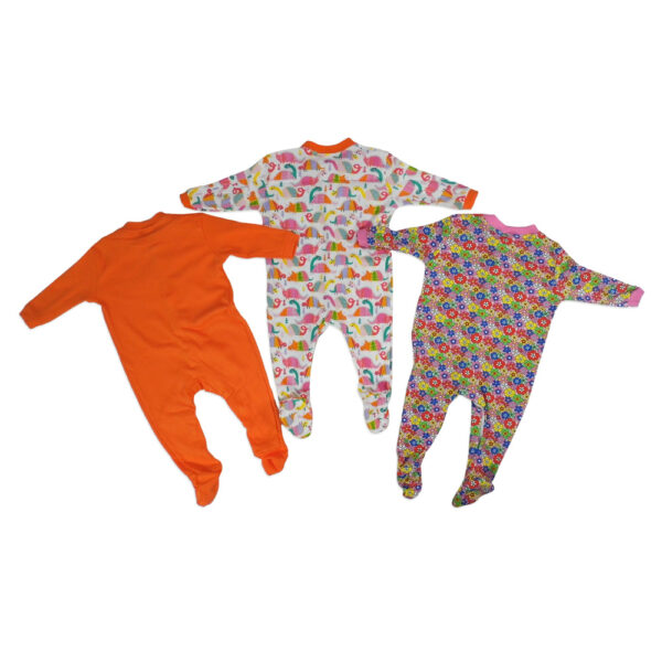 Mini Berry Footed Romper Set Of 3 - Orange & Pink-4315