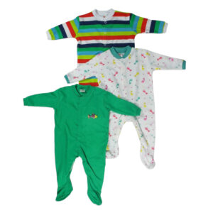 Mini Berry Footed Romper Set Of 3 - Green & White-0