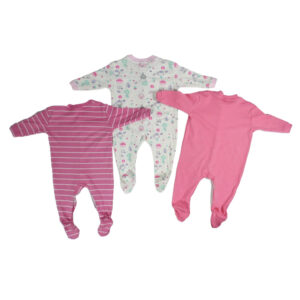 Mini Berry Footed Romper set of 3 - Pink & White-4328