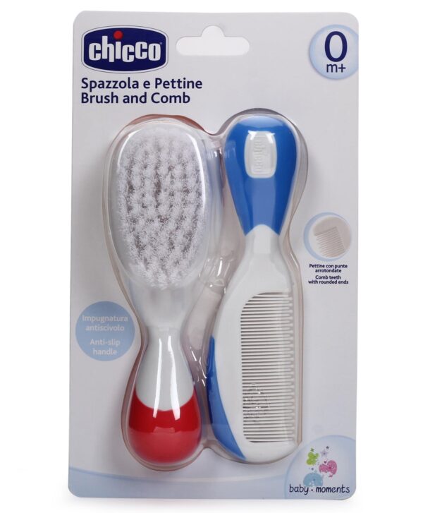 Chicco Brush And Comb Set Red Blue & White - 2 Pieces-0