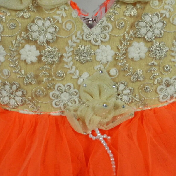 Net Overlay Fancy Dress (Frock) - Orange-5091