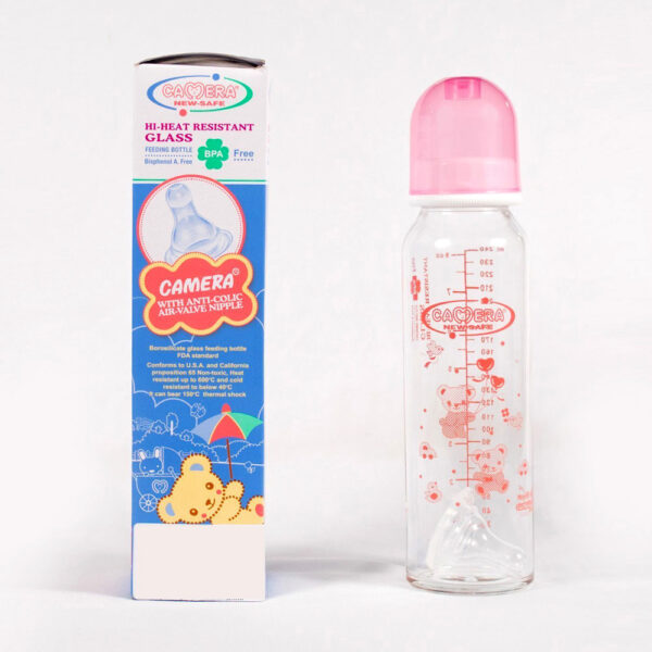 N&M CAMERA GLASS FEEDING BOTTLE,BPA FREE 240 ml -0