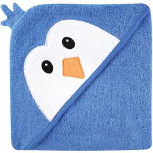 Luvable Friends Hooded Towel with Embroidery - Blue Penguin-0
