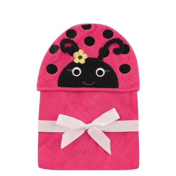 Luvable Friends Animal Hooded Towel Embroidery - Magenta Ladybug-0