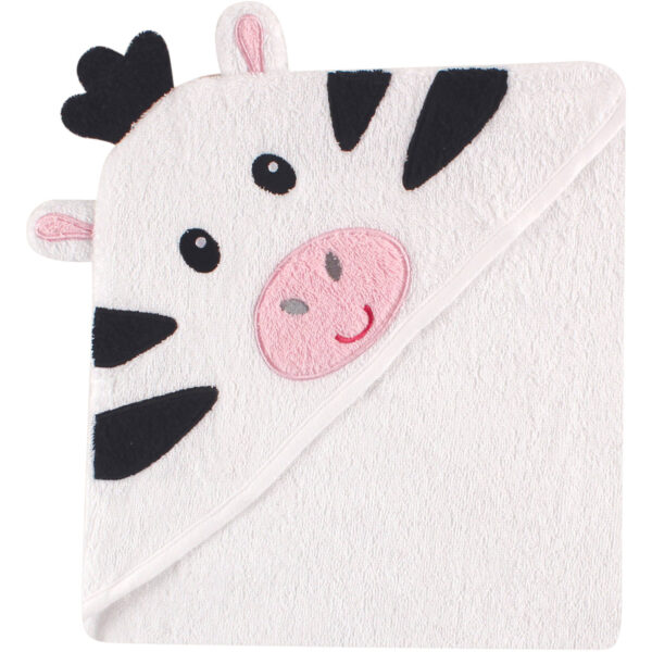 Luvable Friends Hooded Towel with Embroidery - White Zebra-0