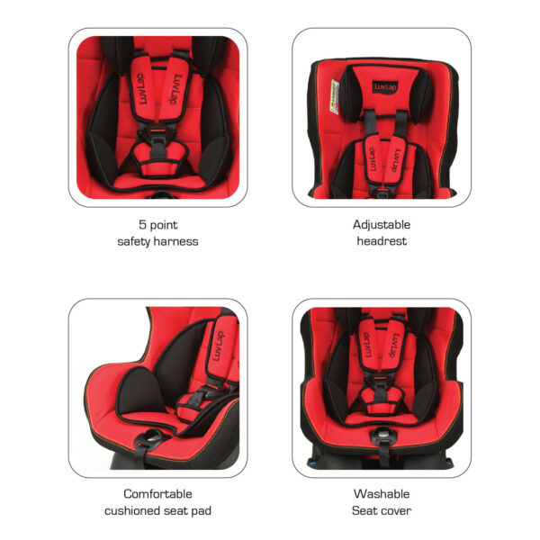 LuvLap Sports Convertible Baby Car Seat (18164) - Red-6577