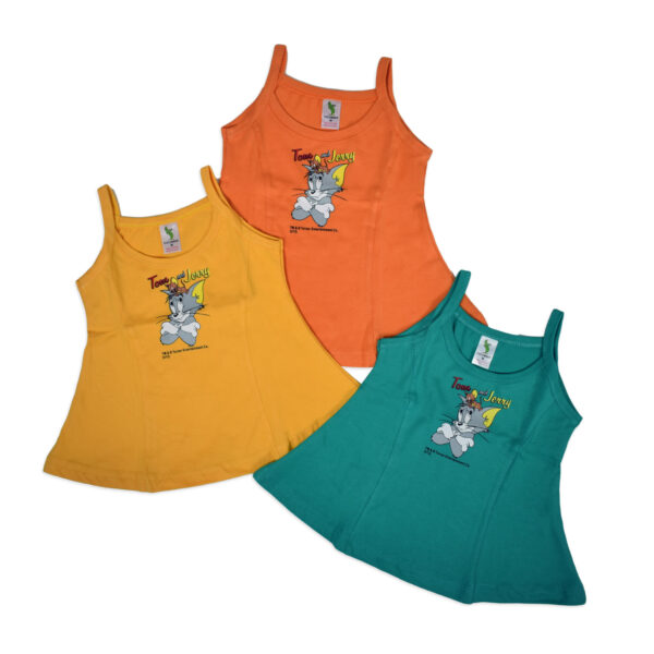 Tom & Jerry Print Cucumber Girls Vest Pack Of 3 - Multi color-0