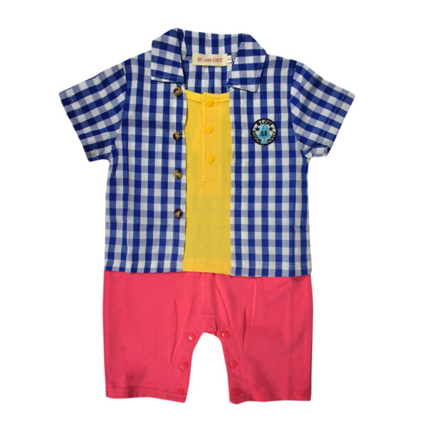 Half Sleeve Fancy Romper With Attached Shirt - Multicolor-0