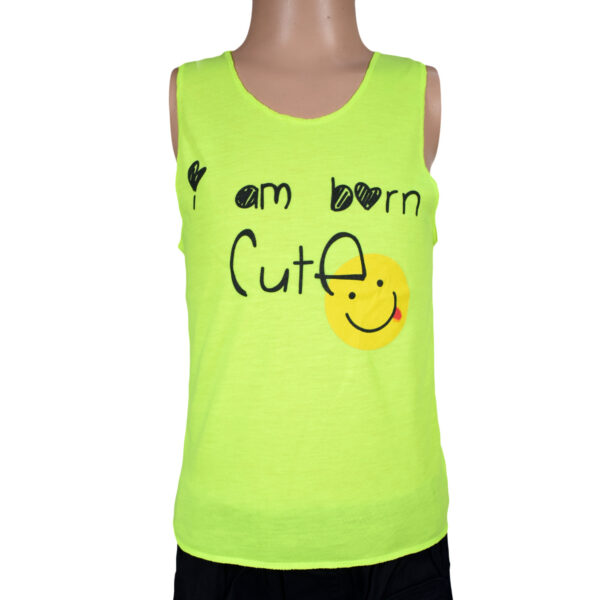 Born Cute Quotes Kids Trendy Vest - Shinny Green-0