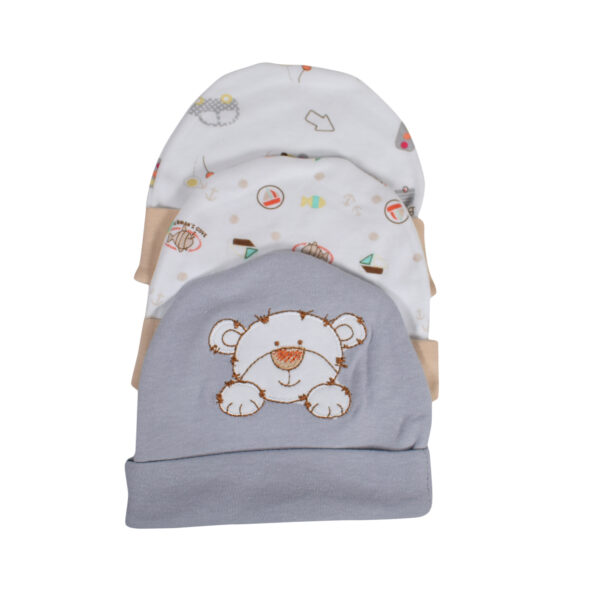 Simple New Born Summer Cap Pack of 3 - Grey, Peach-0