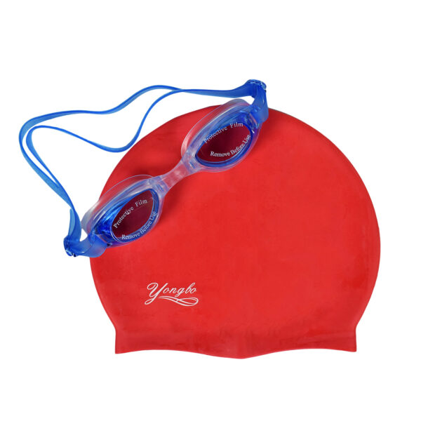 Yongbo Swimming Cap With Goggles - Red/Blue-0